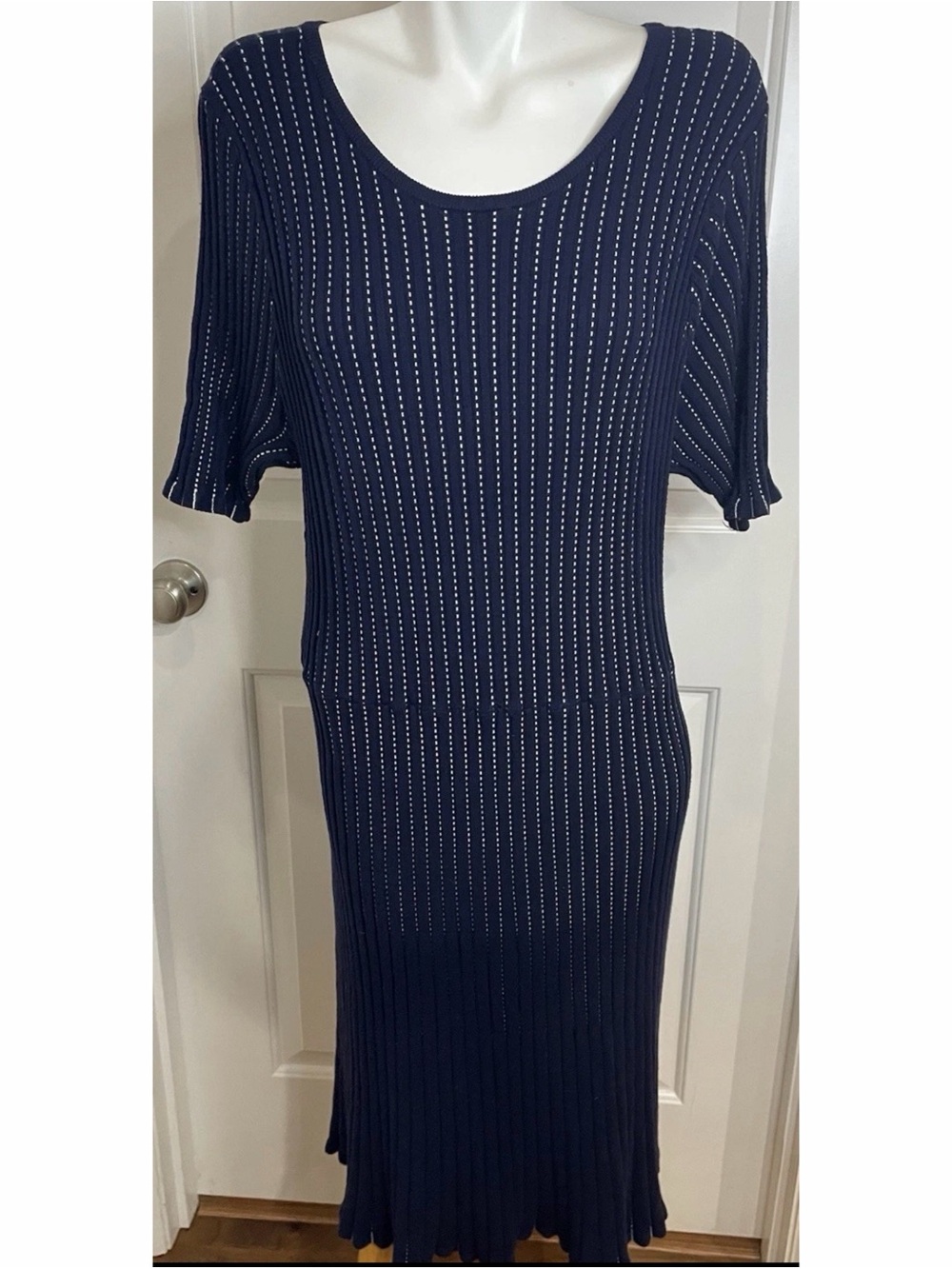 Lane Bryant Fit & Flare Swing Striped Blue Sweater Dress Womens Size 26/28